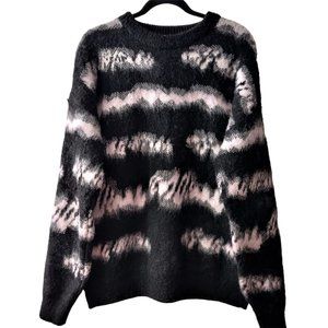 Welldone Unisex NWT Black Pink Shaky Stripes Oversized Mohair Blend Sweater L